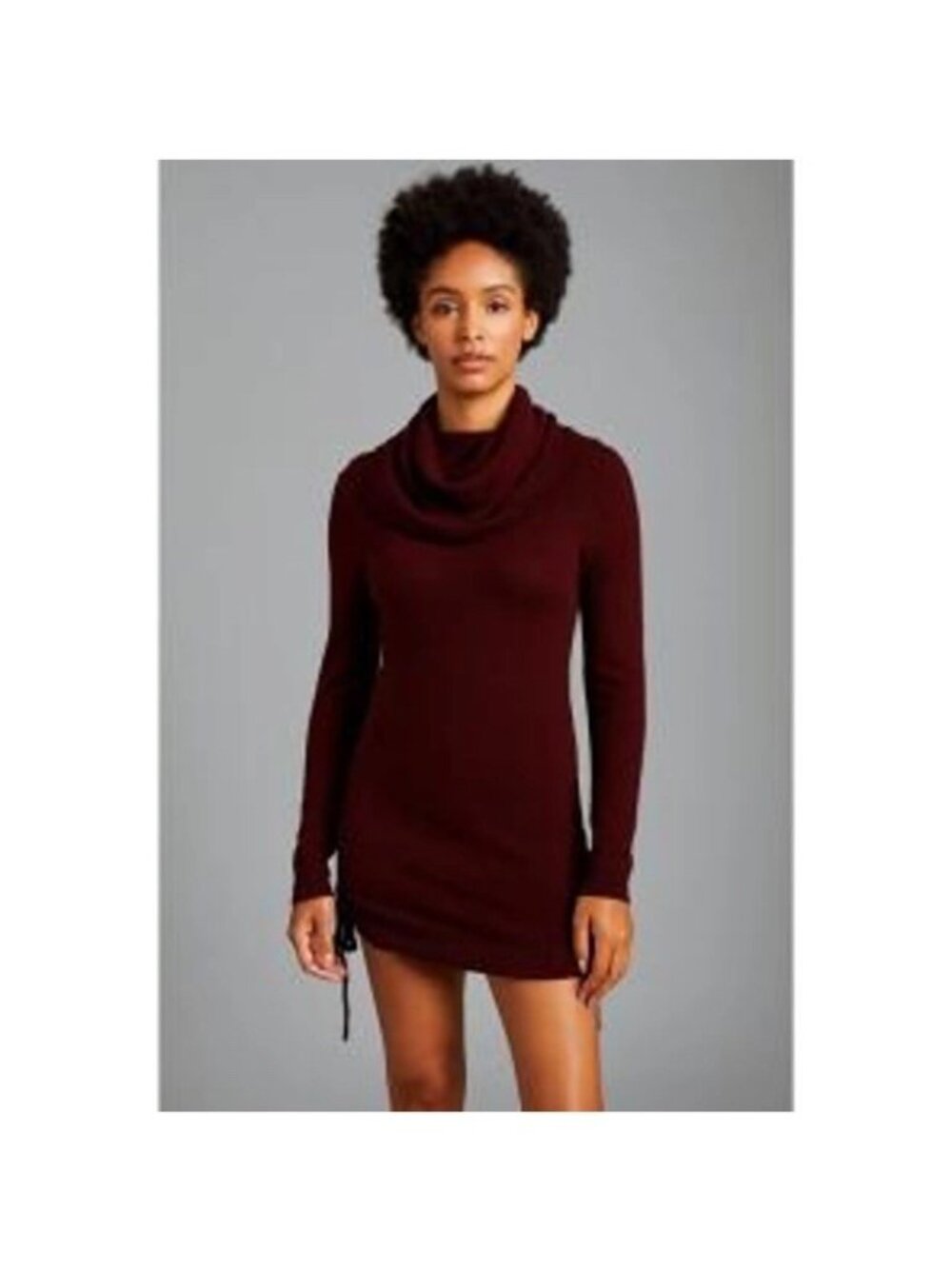 Athleta Womens M Cowl Turtleneck Knit Sweater Dress Merino Wool Burgundy Midi